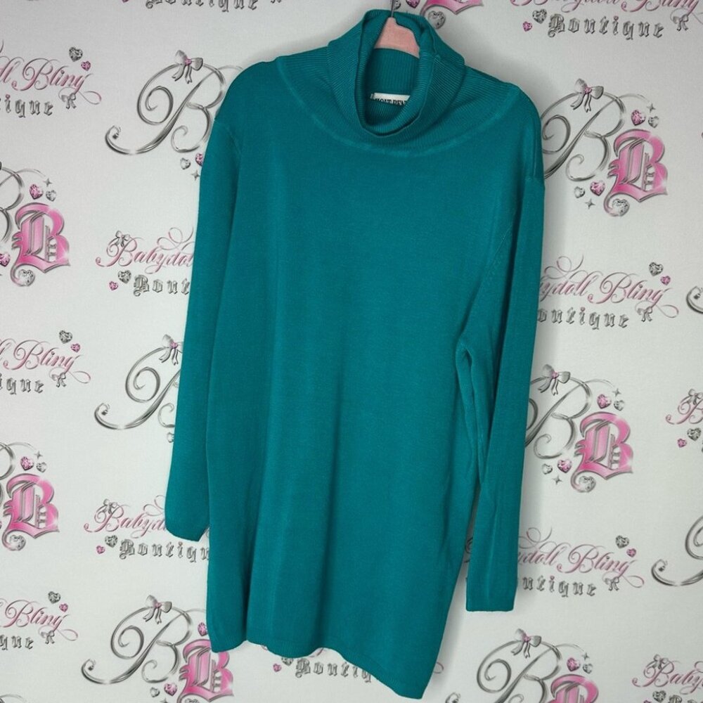 Holt renfrew studio turtleneck sweater turquoise blue soft stretchy vintage